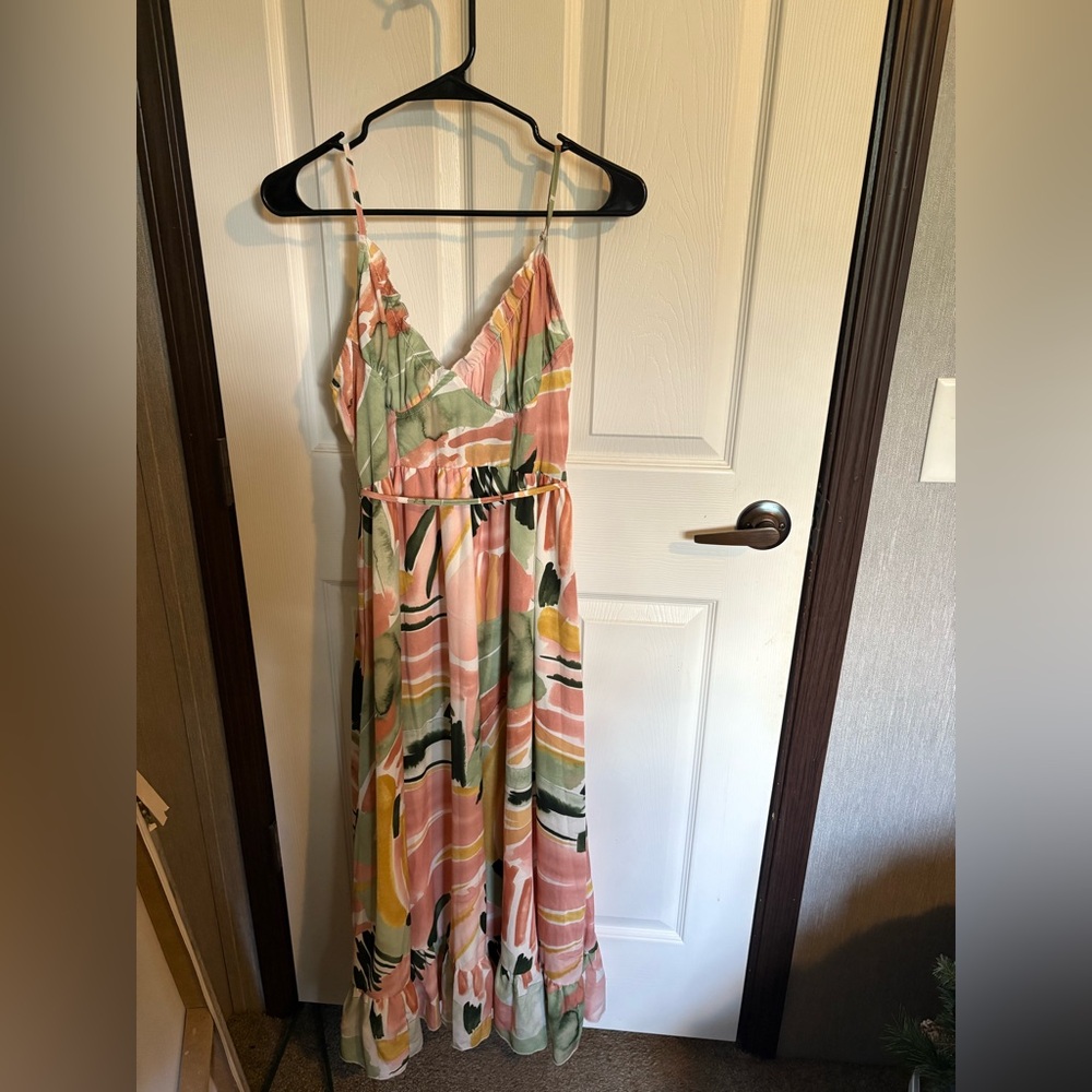 Simplee Apparel Pink and Green Sleeveless Sundress